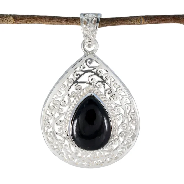 Black Onyx Statement Spanish Silver Solitaire Aisha Retro Black Pendant Jewelry