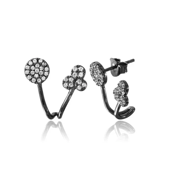 Black Rhodium Plated 925 Sterling Silver Circle and Three Leaf Clover Folded Earrings – BGE00546