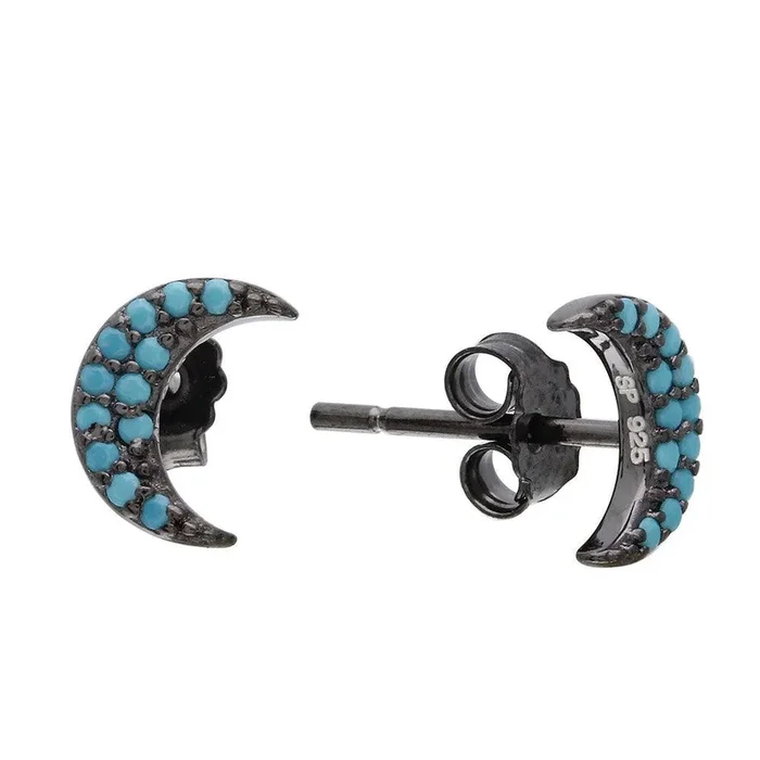 Black Rhodium Plated 925 Sterling Silver Half Moon Turquoise Stone Earrings – STE01073BP