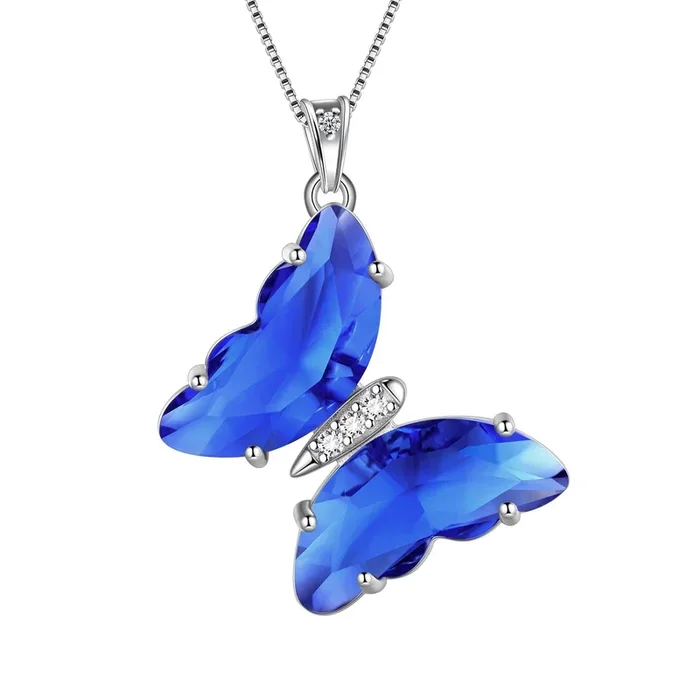 Blue Butterfly Necklace September Sapphire Birthstone Pendant Women Girls Jewelry Birthday Gift
