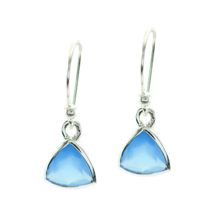Blue Chalcedony African Lorena Solitaire Dangle Blue 925 Sterling Silver Earring