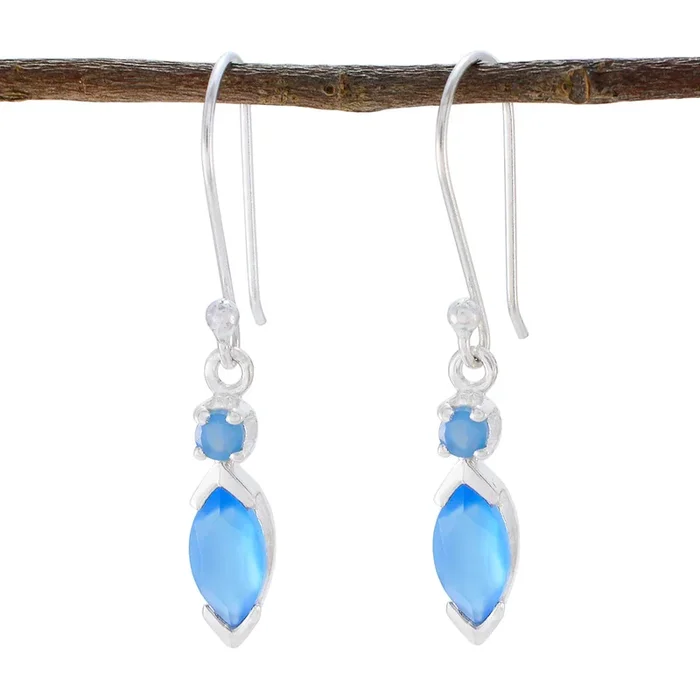 Blue Chalcedony Mexican Lucia Toi et Moi Dangle Blue 925 Silver Earring