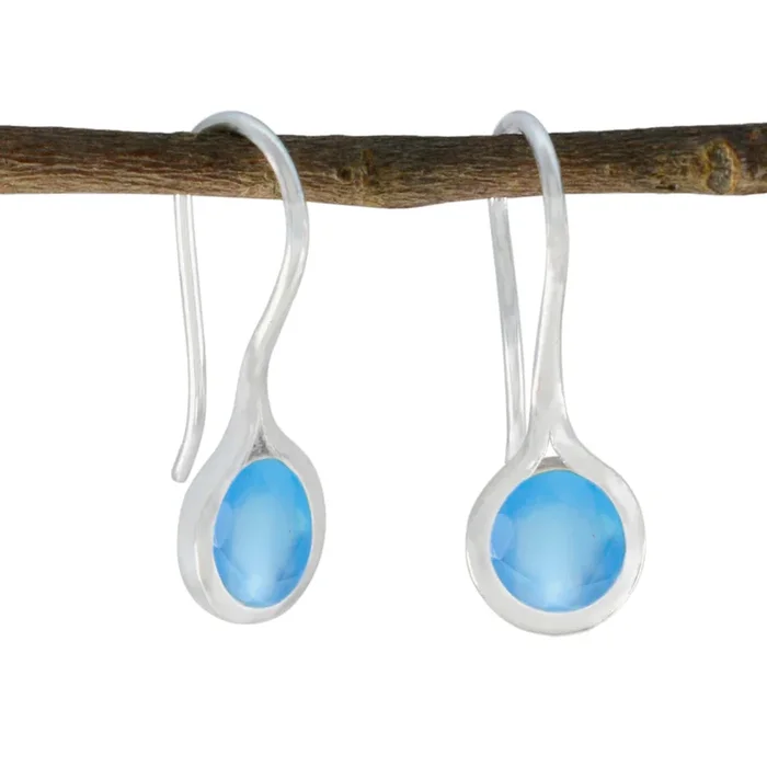 Blue Chalcedony Moroccan Tereza Solitaire Dangle Blue 92.5 Silver Earring