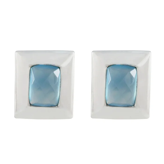 Blue Chalcedony Spanish Laura Solitaire Stud Blue Sterling Silver Earring