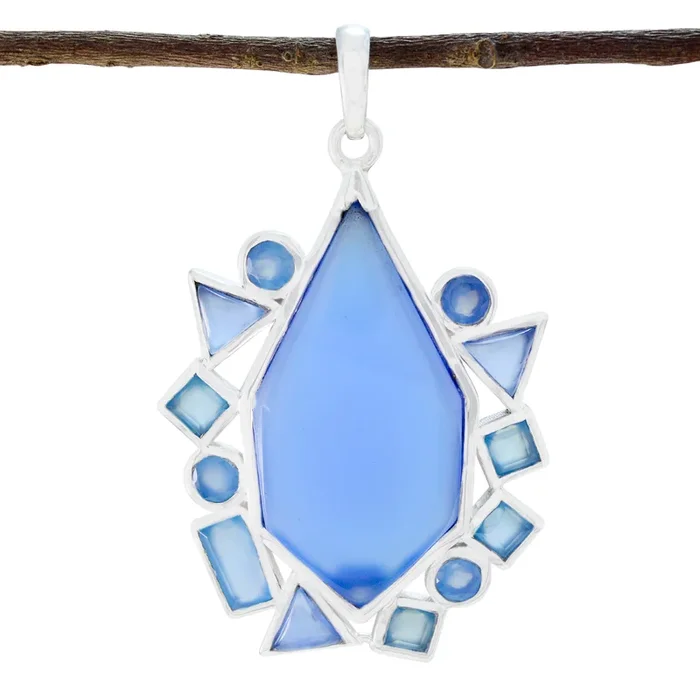 Blue Chalcedony Statement American Sterling Silver multiple Carla Graceful Blue Pendant Jewellery