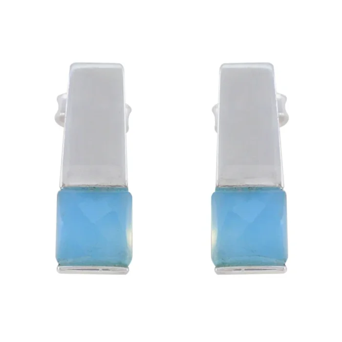 Blue Chalcedony Turkish Katharina Solitaire Stud Blue 925 Silver Earring