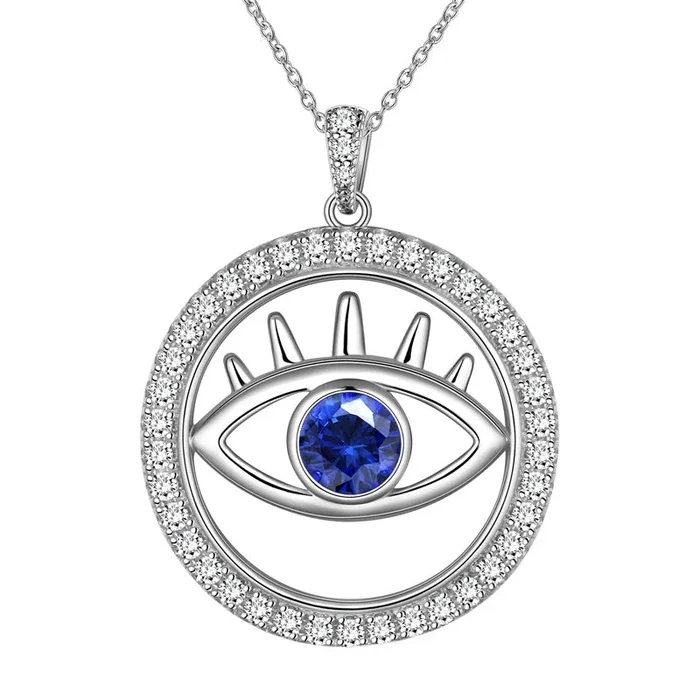 Blue Evil Eye Halskette Herren Damen Runder Anhänger Charm 925 Sterling Silber