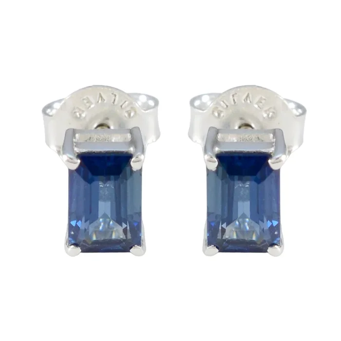 Blue Sapphire German Paula Solitaire Stud Blue 925 Sterling Silver Earring