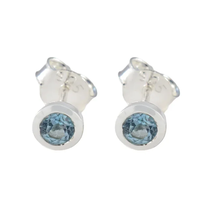 Blue Topaz American Aiko Solitaire Stud Blue Sterling Silver Earring