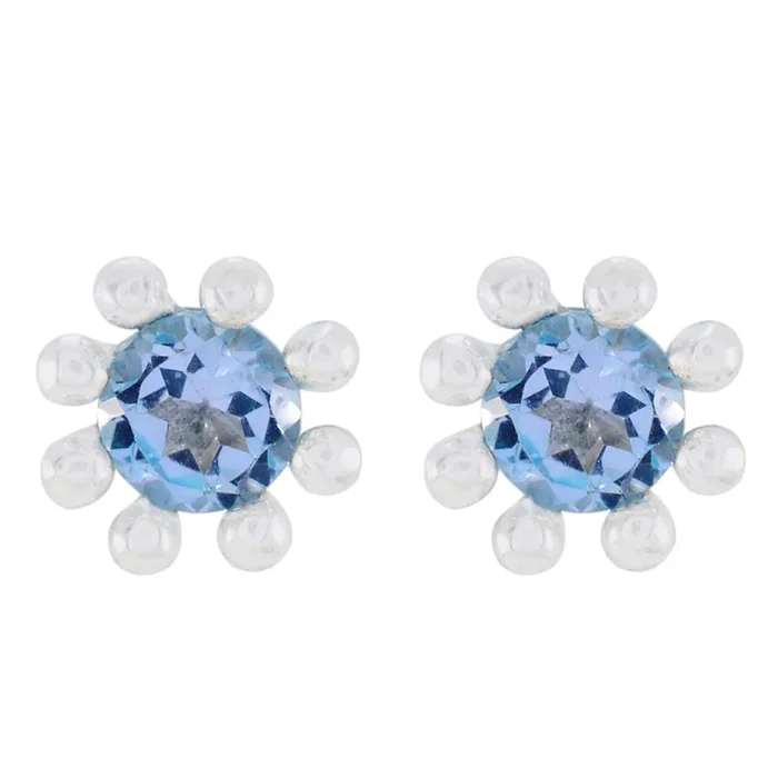 Blue topaz American Elena Solitaire Stud Blue Sterling Silver Earring