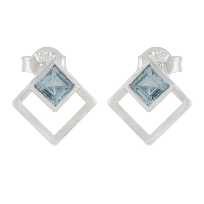 Blue Topaz American Maya Solitaire Stud Blue Silver Earring