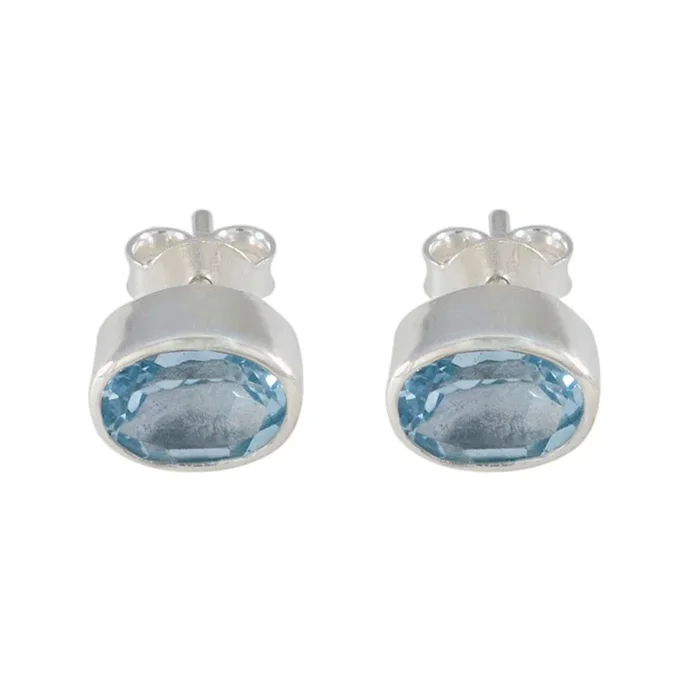 Blue Topaz Australian Anna Solitaire Stud Blue 925 Silver Earring