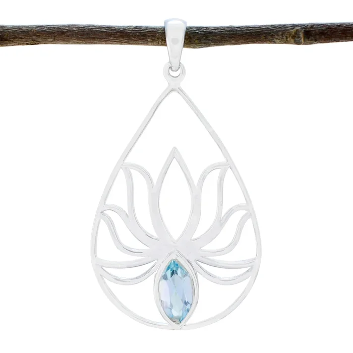 Blue Topaz Delicate German 92.5 Silver Solitaire Ella Rope-Wire Blue Pendant Jewellery