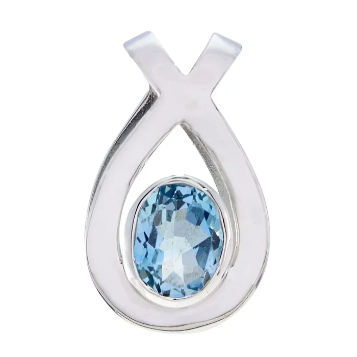 Blue Topaz Delicate German 92.5 Silver Solitaire Luisa Modern Blue Pendant Jewellery