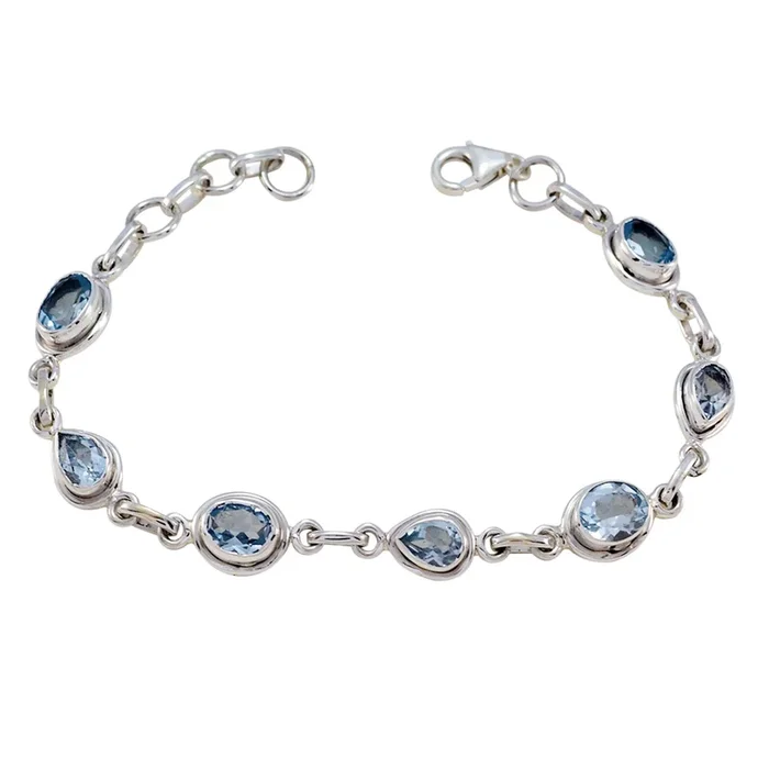 Blue Topaz Father’s Day Featherlight Blue Sterling Silver Links Bracelet