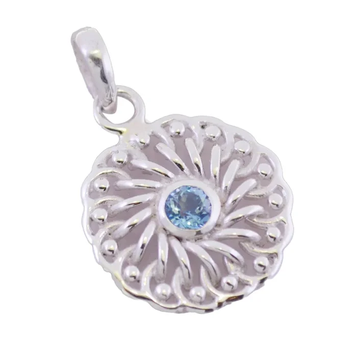 Blue Topaz Featherlight German Sterling Silver Solitaire Grace Art-Deco Blue Pendant Jewellery