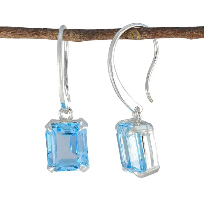 Blue Topaz French Luisa Solitaire Dangle Blue 925 Sterling Silver Earring