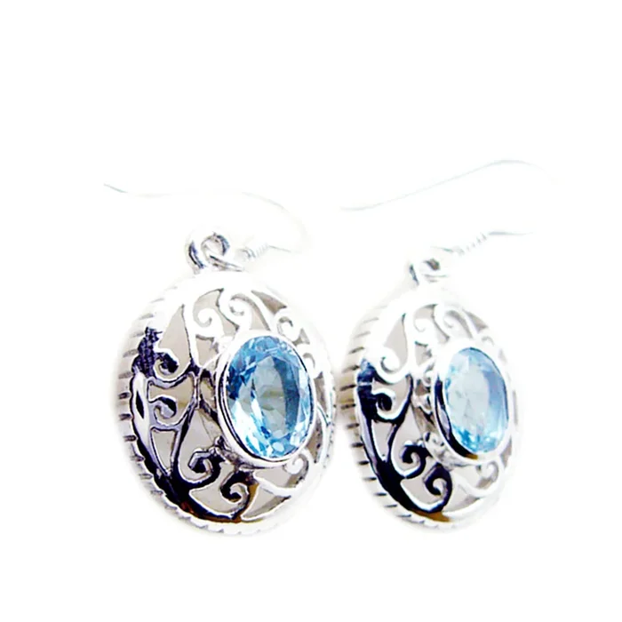 Blue topaz French Zoey Solitaire Dangle Blue Sterling Silver Earring
