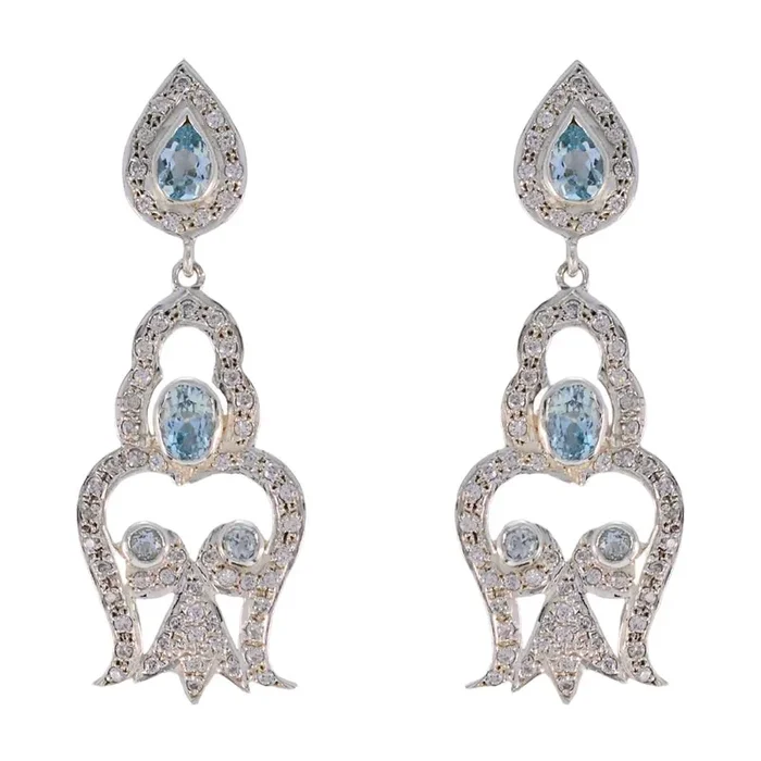 Blue Topaz Indian Dewi multiple Stud Blue 925 Sterling Silver Earring