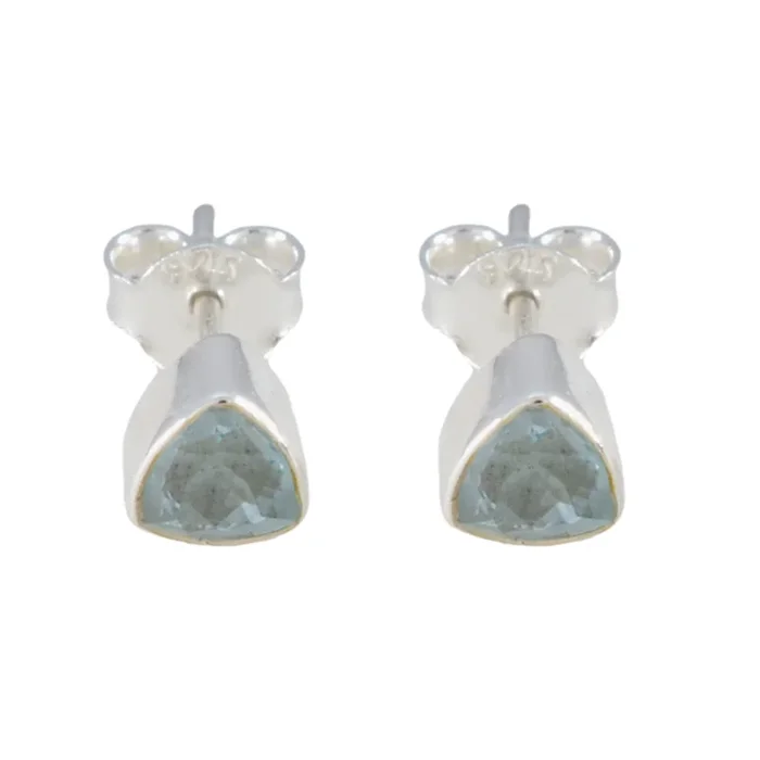 Blue Topaz Italian Pilar Solitaire Stud Blue 92.5 Silver Earring