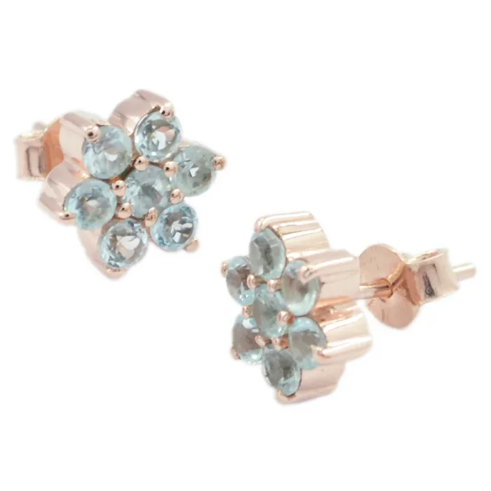 Blue Topaz Korean Sofía multiple Stud Blue 925 Silver Earring