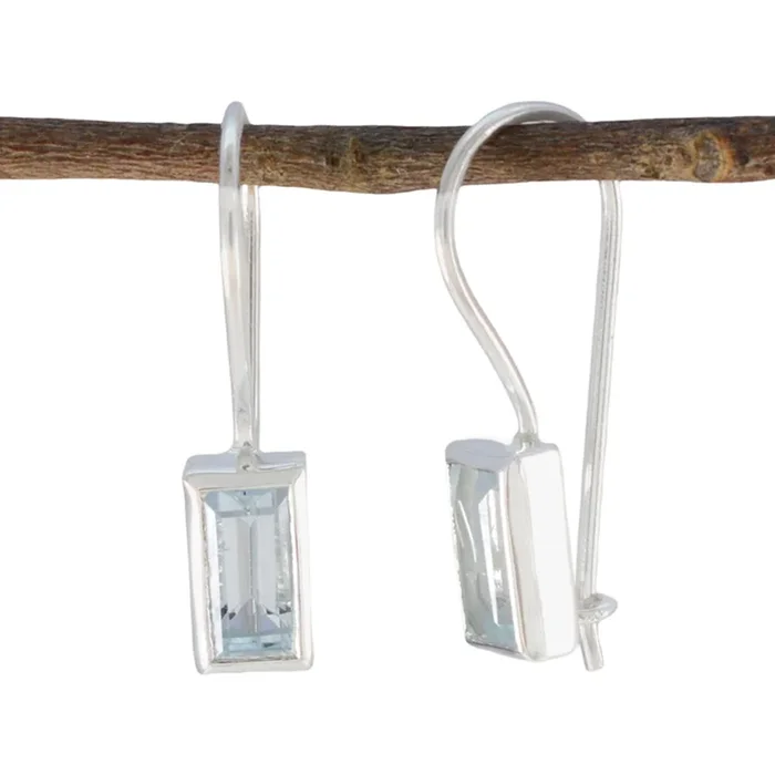 Blue Topaz Latin American Yan Solitaire Dangle Blue 925 Silver Earring