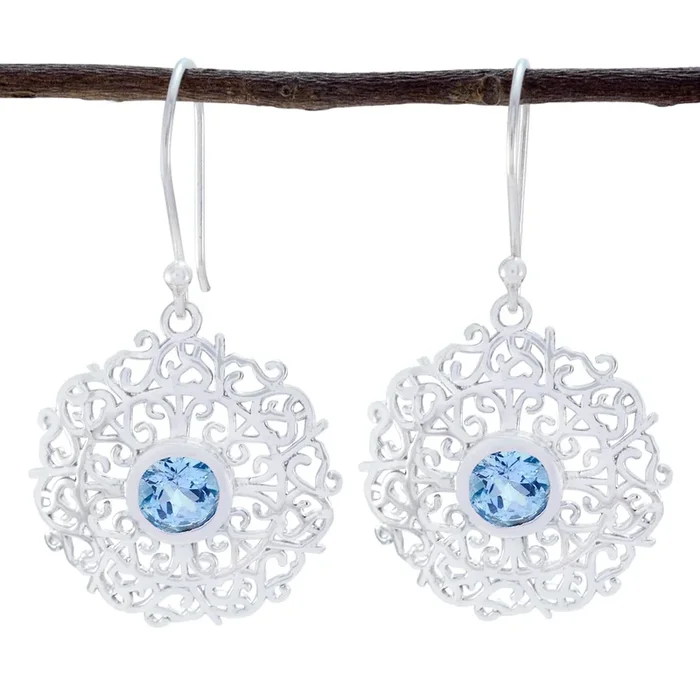 Blue topaz Mexican Mathilde Solitaire Dangle Blue Silver Earring