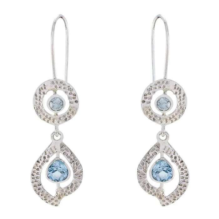 Blue topaz Middle Eastern Natalie multiple Dangle Blue Silver Earring