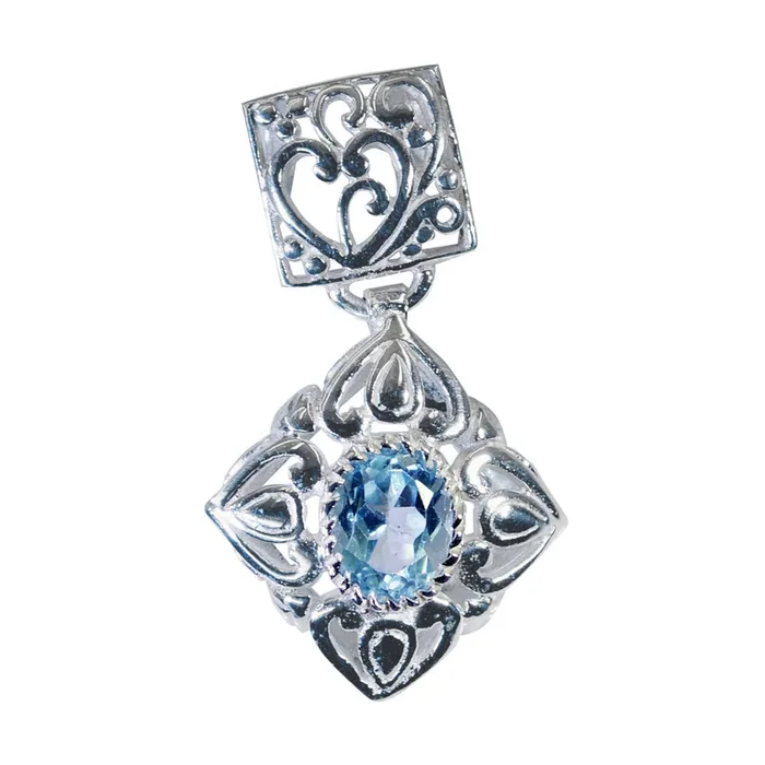 Blue Topaz Minimal French Silver Solitaire Sara Filigree Blue Pendant Jewelry