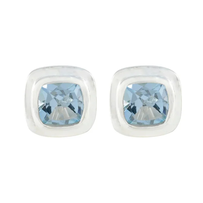 Blue Topaz Russian Valentina Solitaire Stud Blue Sterling Silver Earring