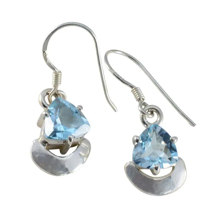 Blue Topaz Turkish Eun-ji Solitaire Dangle Blue Sterling Silver Earring