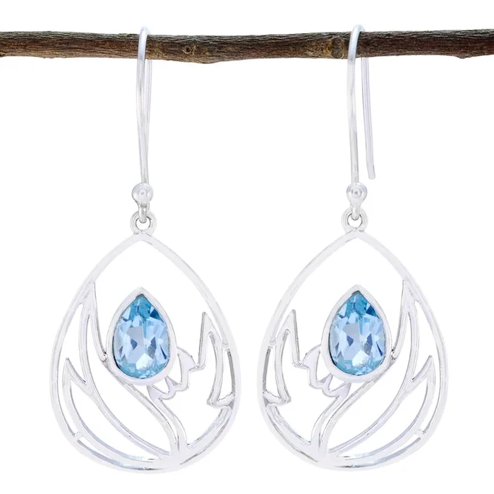 Blue Topaz Turkish Joaquina Solitaire Dangle Blue 925 Sterling Silver Earring