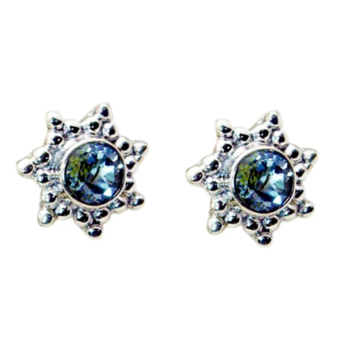 Blue topaz Turkish Wen Solitaire Stud Blue Sterling Silver Earring