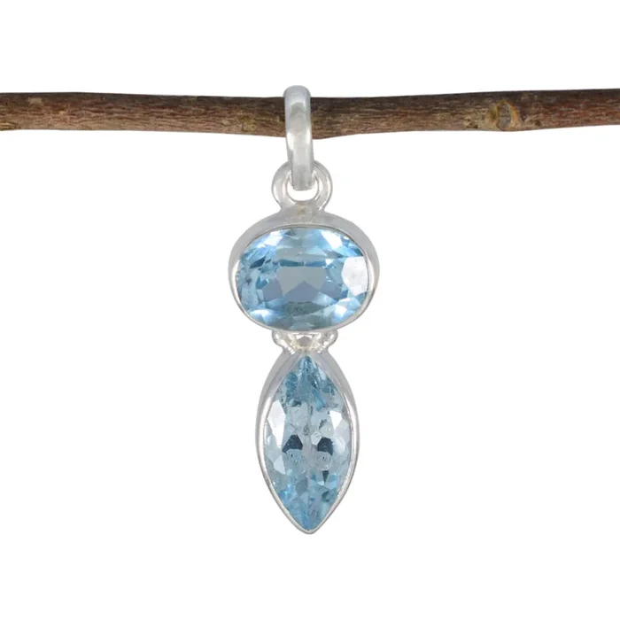 Blue Topaz Whisper-thin Egyptian Silver Toi et Moi Emily Signet Blue Pendant Jewelry