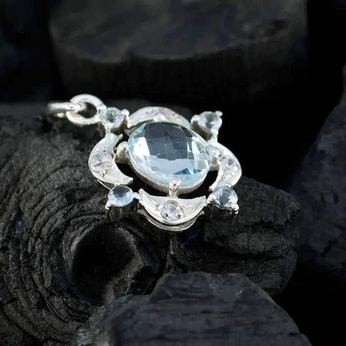 Blue Topaz Whisper-thin Indian 92.5 Silver multiple Meera propsel Blue Pendant Jewellery