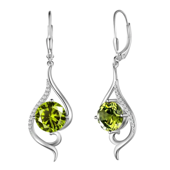 Boucles d’oreilles pendantes pour femme, pierre de naissance d’août, péridot vert, argent sterling 925, fermoir à levier, bijou en forme de queue de poisson, cadeau idéal pour la mère, Noël, la Saint-Valentin ou un anniversaire.
