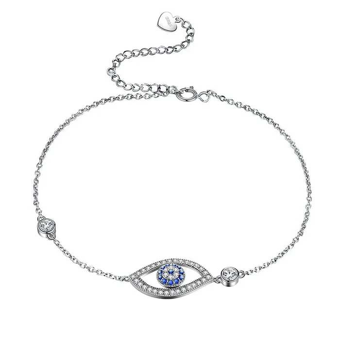 Bracciale blu malocchio da uomo e da donna, in argento sterling 925, con amuleto, protezione