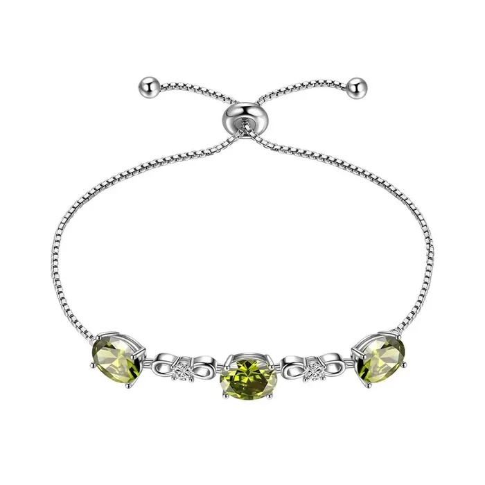 Bracciale con peridoto rotondo di agosto, pietra portafortuna rotonda, gioielli da donna, regalo di compleanno, argento sterling