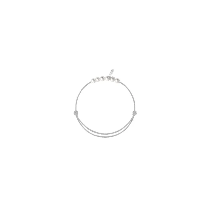 Bracelet Claverin 6 little XL cordon gris perlé et perles blanches