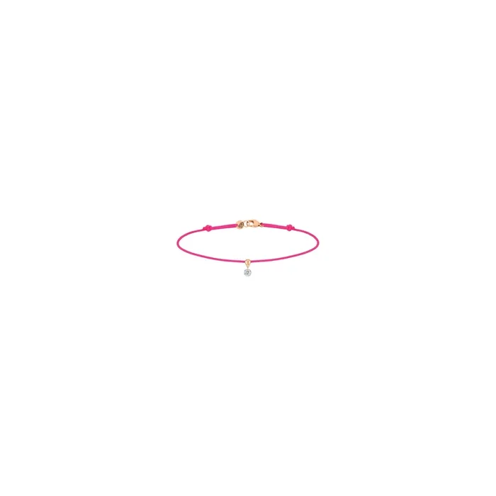 Bracelet cordon La Brune et La Blonde rose fluo en or rose et diamant 0,10 carat