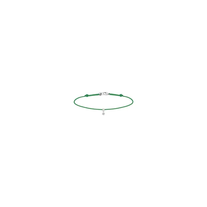 Bracelet cordon La Brune et La Blonde vert en or blanc et diamant 0,07 carat