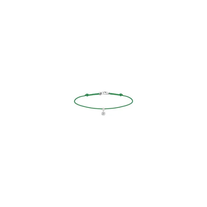 Bracelet cordon La Brune et La Blonde vert en or blanc et diamant 0,15 carat