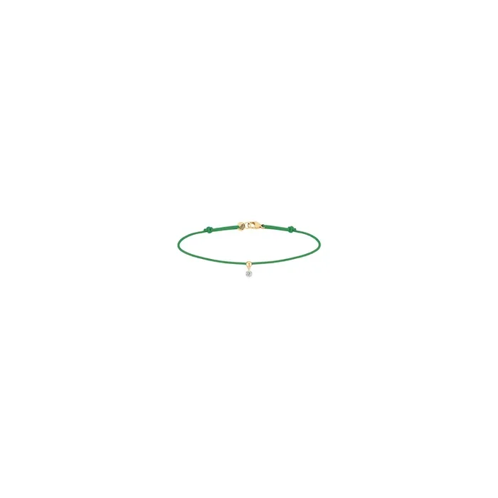 Bracelet cordon La Brune et La Blonde vert en or jaune et diamant 0,07 carat