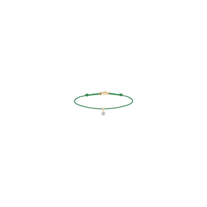 Bracelet cordon La Brune et La Blonde vert en or jaune et diamant 0,15 carat
