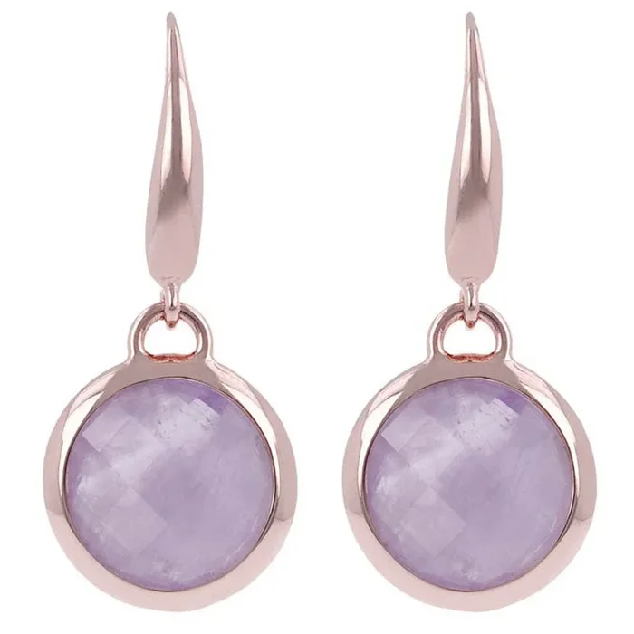 Bronzallure Rose Gold Plated Faceted Amethyst Hook Earrings