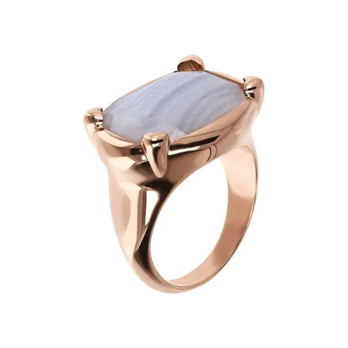 Bronzallure Rose Gold Plated Incanto Blue Lace Agate Ring – No Resize