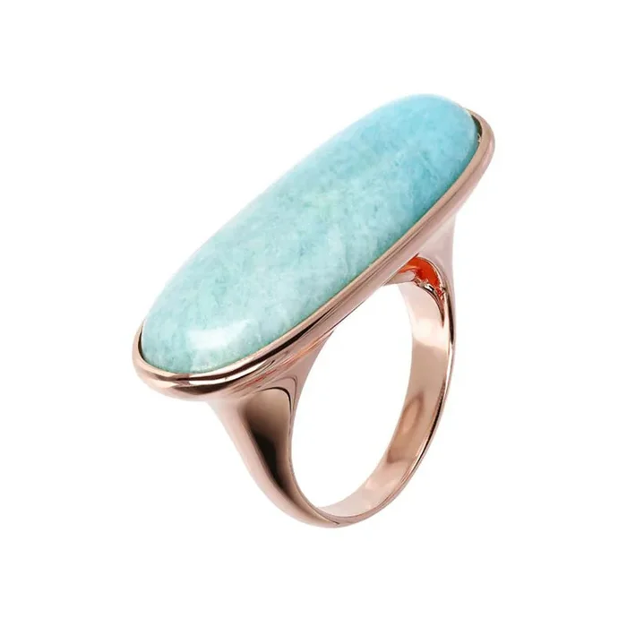 Bronzallure Rose Gold Plated Oval Amazonite Ring Adjustable (N1/2 – P) *No Resize*