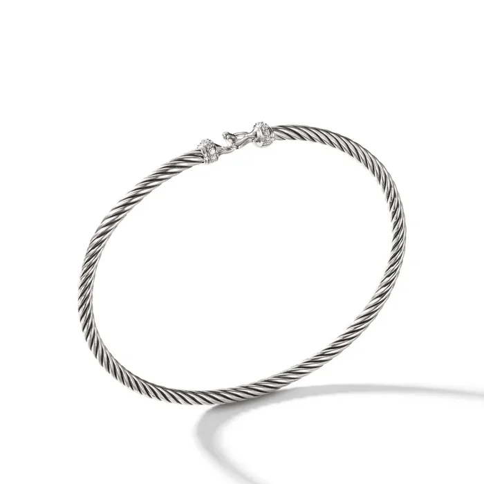 Buckle Classic Cable Bracelet in Sterling Silver with Diamonds, 3mm