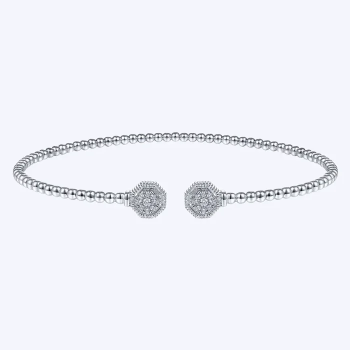 Bujukan Split Cuff Bracelet with Diamond Pave Hexagon Caps