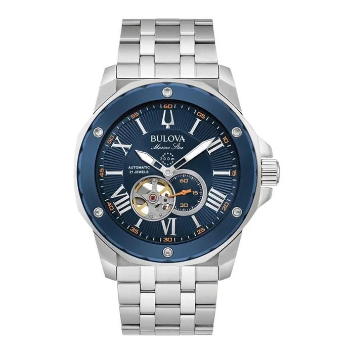 Bulova Marine Star 44MM Blue Dial and Stainless Steel Bracelet Automatic Watch. 98A302